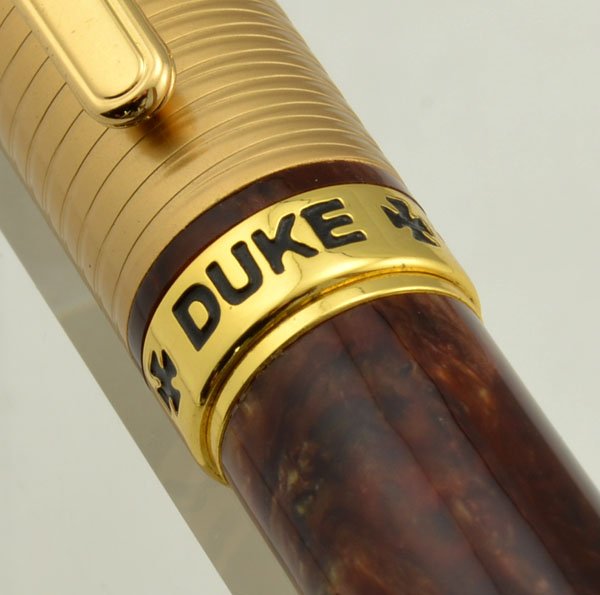 Duke Gold Medal Fountain Pen Matte Gold Cap, Brown Italian Resin, 14k